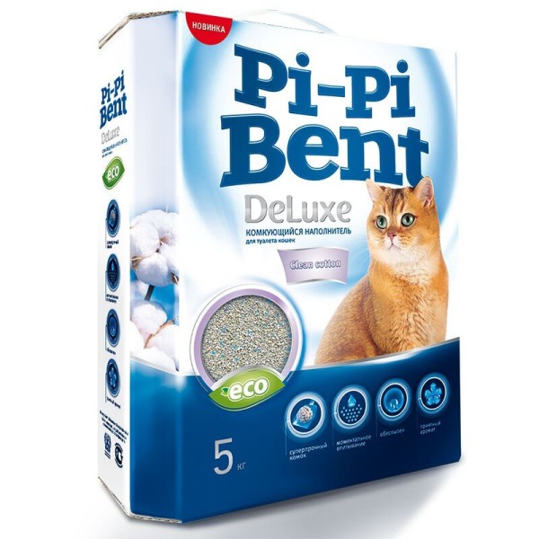 Наполнитель Pi-Pi-Bent 5кг комкующийся deluxe clean cotton