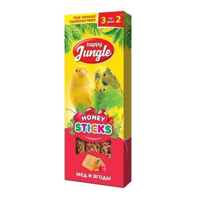 HAPPY JUNGLE ПАЛОЧКИ Д/ПТИЦ  МЕД+ЯГОДЫ 3 ШТ.
