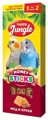 Лакомство для птиц Happy Jungle мед + орехи 3шт 90гр