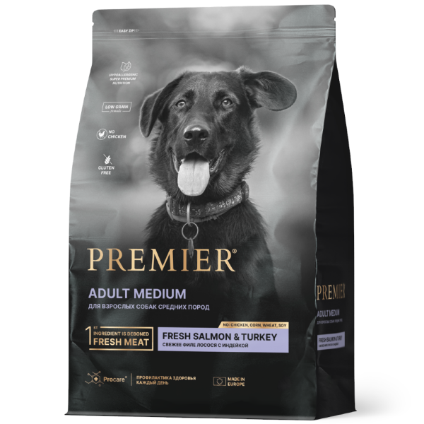 Premier Dog Salmon&Turkey ADULT Medium (Свежее филе лосося с индейкой для собак средних пород) 3 кг