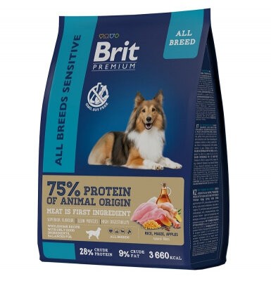 Brit Premium Dog Sensitive 1кг ягненок и индейка для взрослых собак всех пород