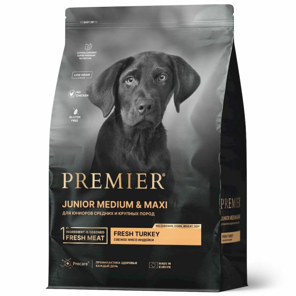 Premier Dog Turkey Junior Medium&Maxi 3кг для юниоров средних и крупных пород с индейкой