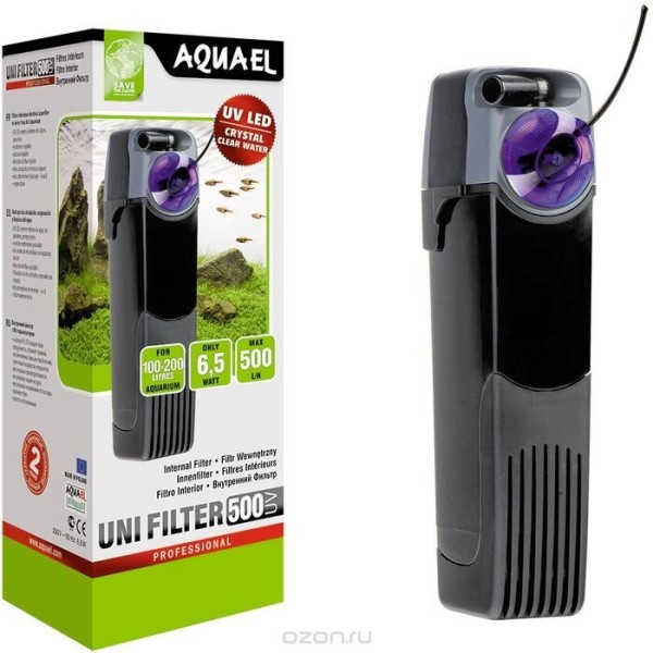 Фильтр для аквариума Aquael "Uni Filter 500 Uv", внутренний, 100 - 200 л, 500 л/ч, цвет черный, серы