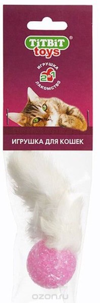Игрушка-лакомство для кошек Titbit "Хвост кроличий", длина 10,5 см