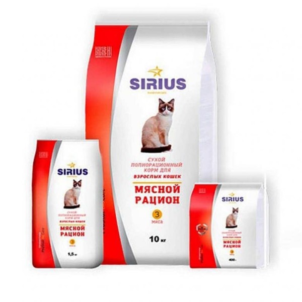 Sirius корм  для кошек  мясной рацион , 1,5 кг